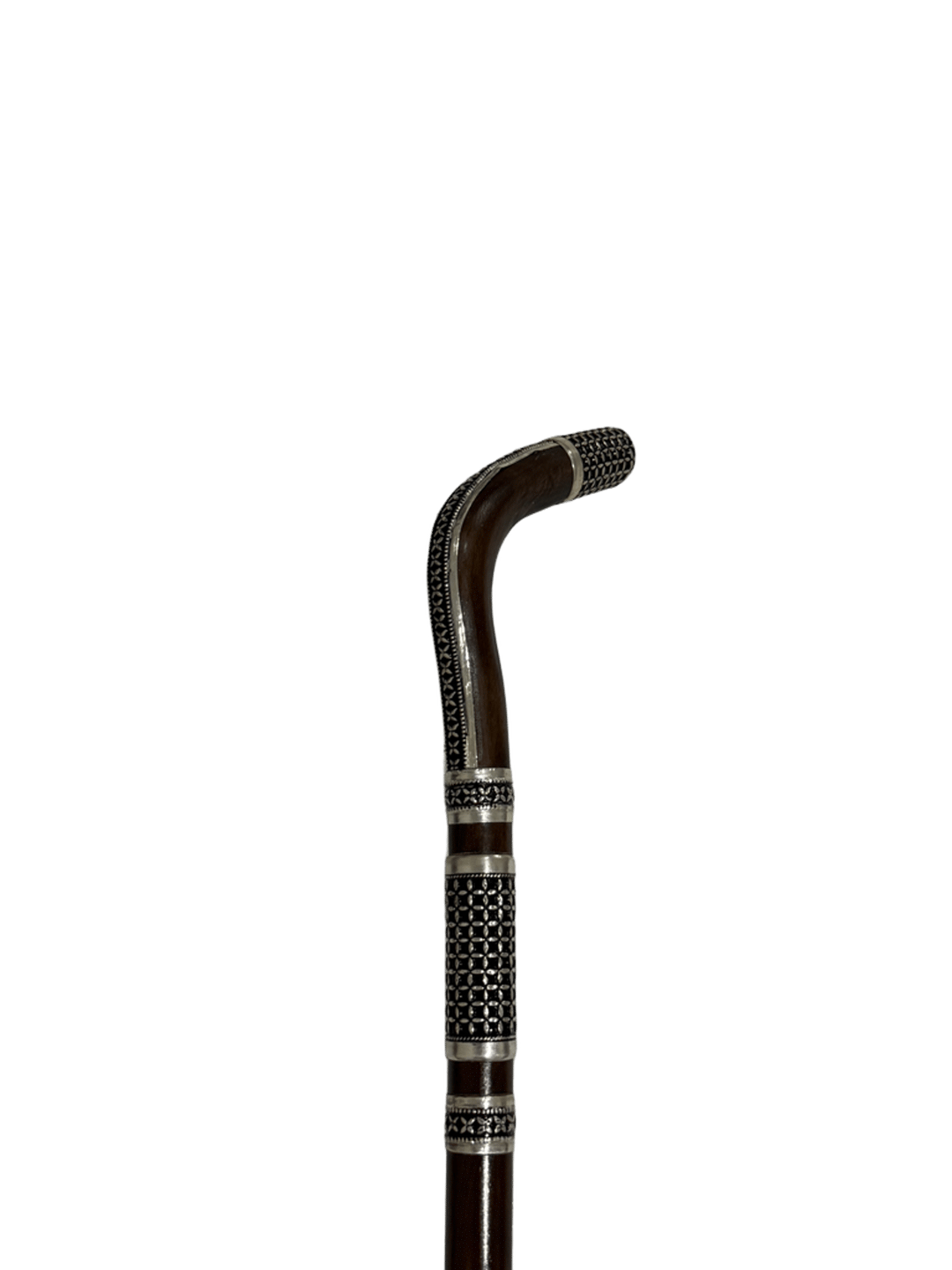 Dark Brown Atam Wood Cane with Oxidized Silver - 3