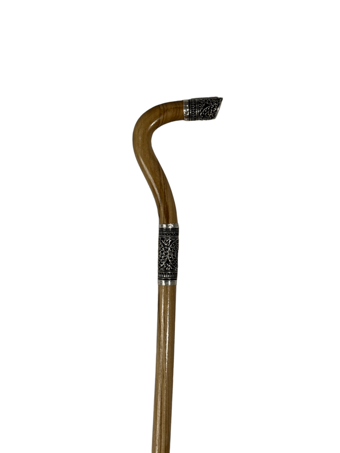 Natural Olive Wood Cane with Oxidized Silver - 2