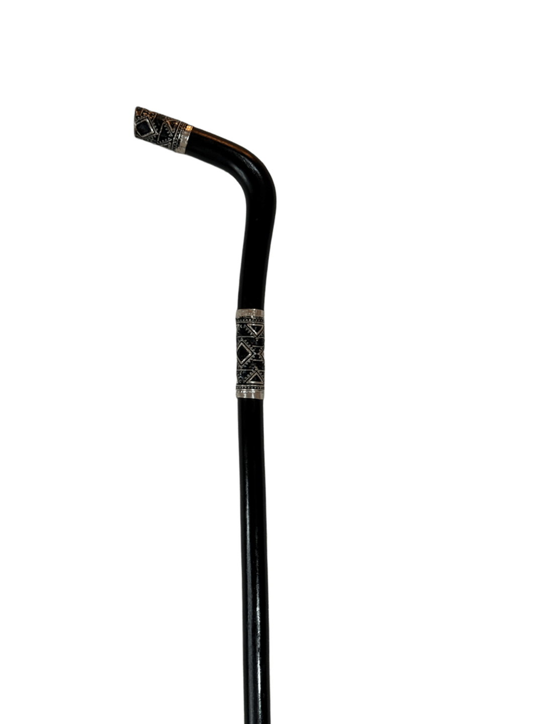 Black Atam Wood Cane with Oxidized Silver - 2