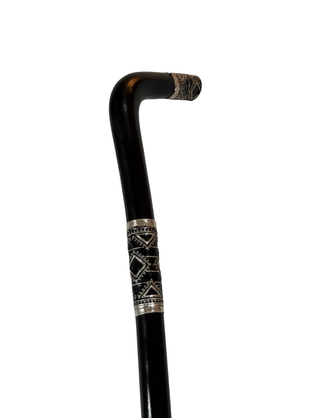 Black Atam Wood Cane with Oxidized Silver - 3