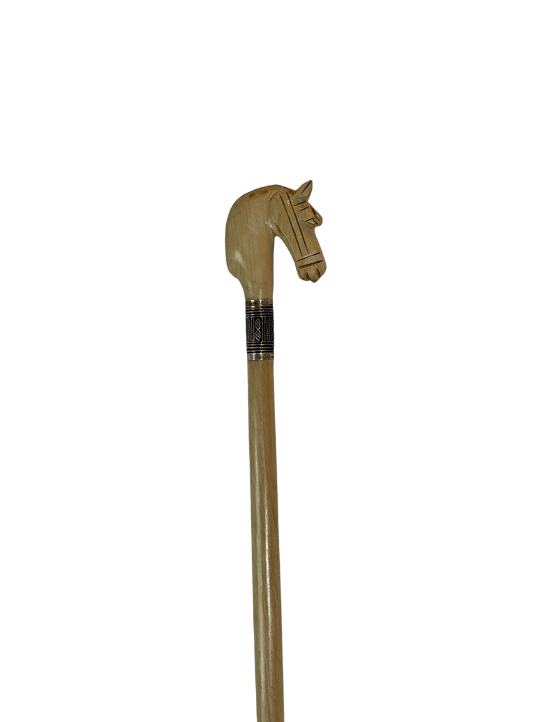 Almond Wood Horse Head Cane with Oxidized Silver - 1