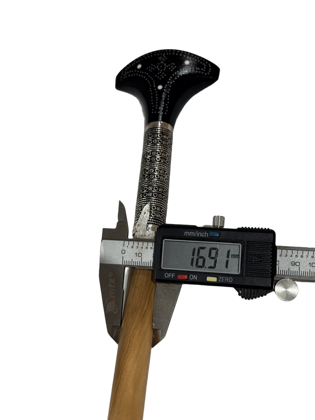 Atam Wood Cane with Oxidized Silver – Dagger Style Fiber Handle - 3
