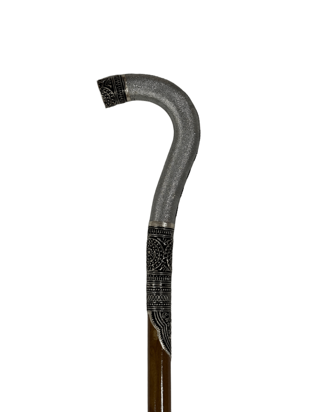 Atam Wood Cane with Zari Thread Handle and Oxidized Silver - 2