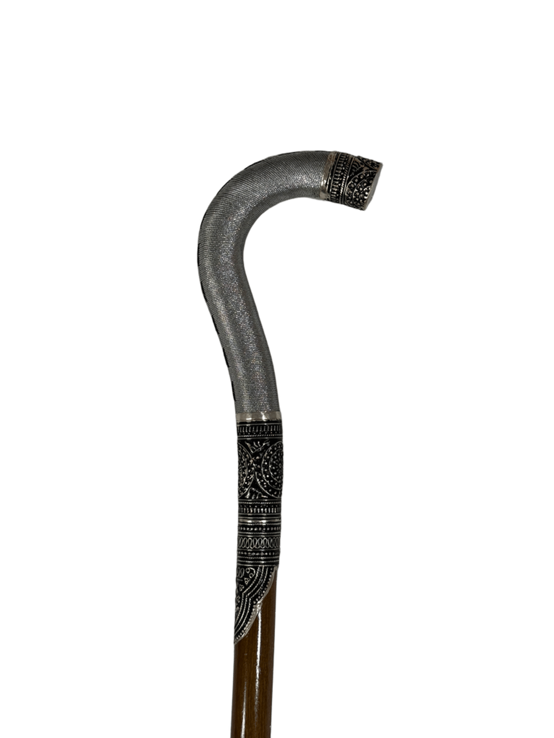 Atam Wood Cane with Zari Thread Handle and Oxidized Silver - 1