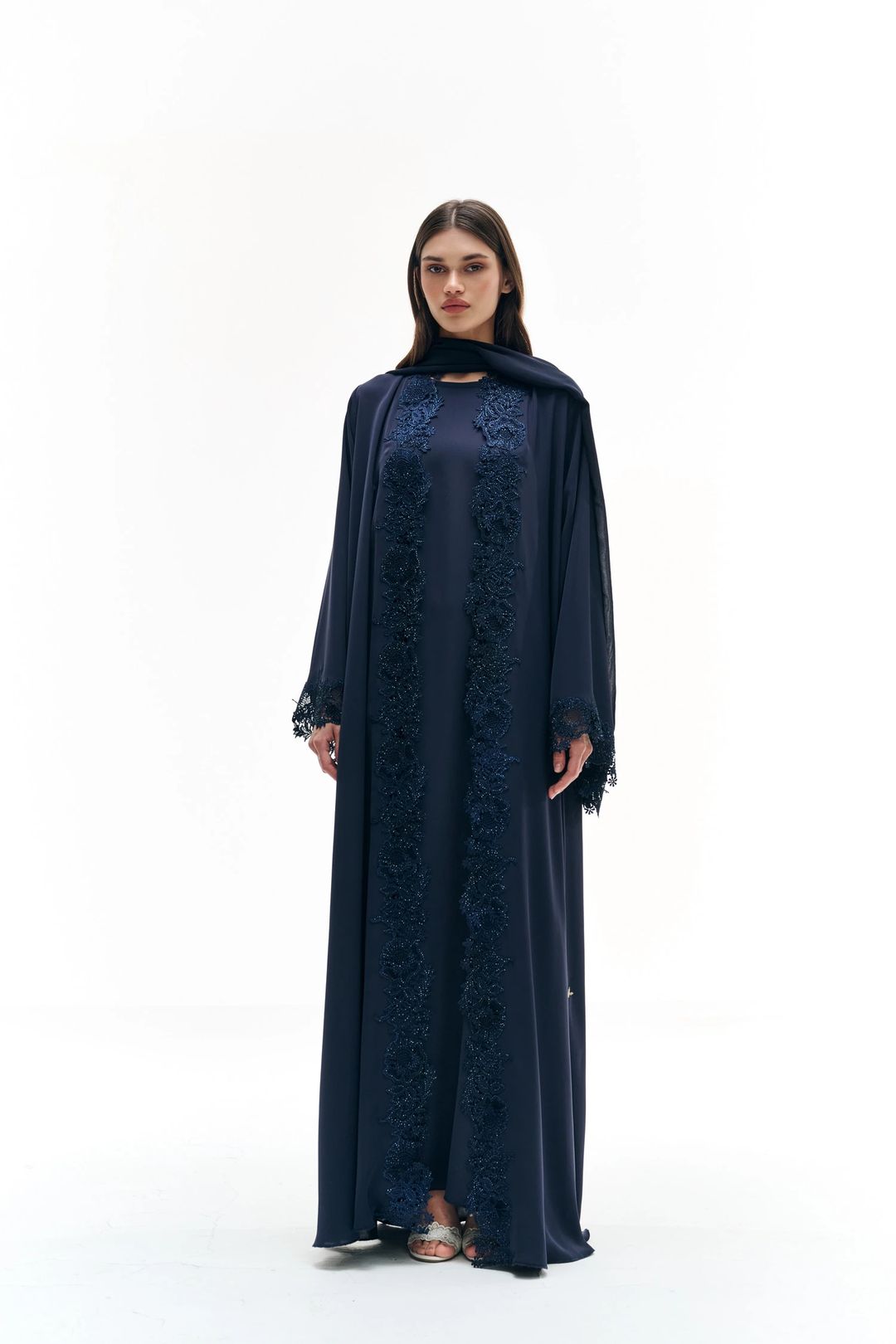 Dark blue abaya with dantelle - 1