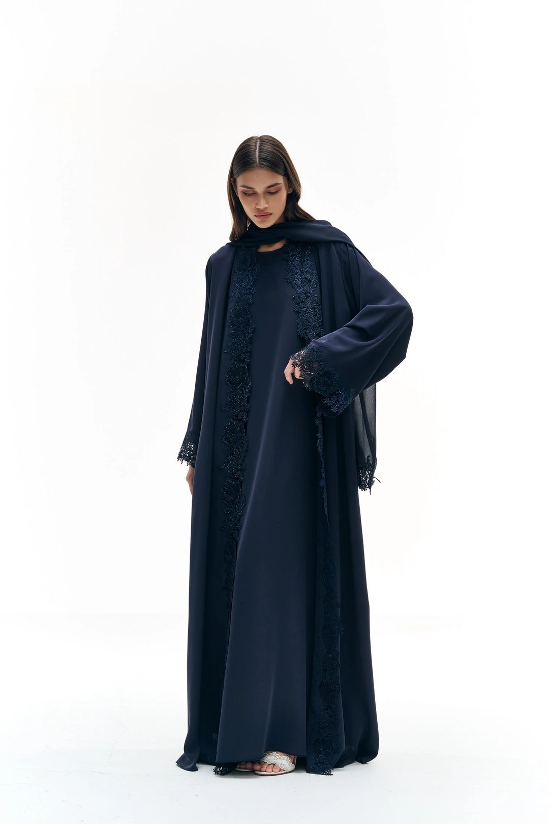 Dark blue abaya with dantelle - 2