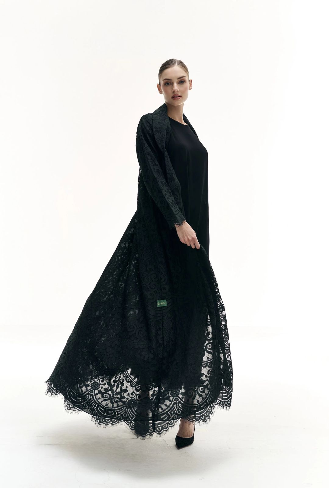 Black lace abaya - 1