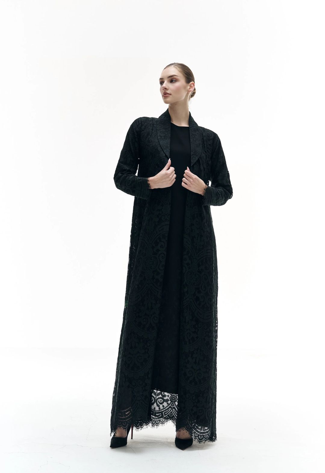 Black lace abaya - 2