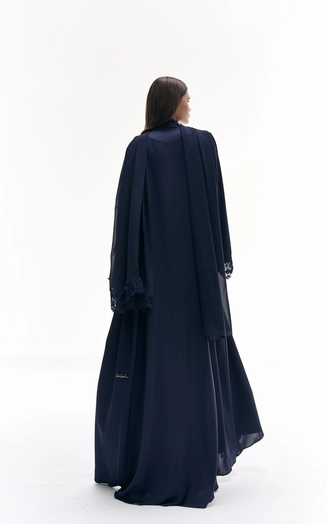 Dark blue abaya with dantelle - 9