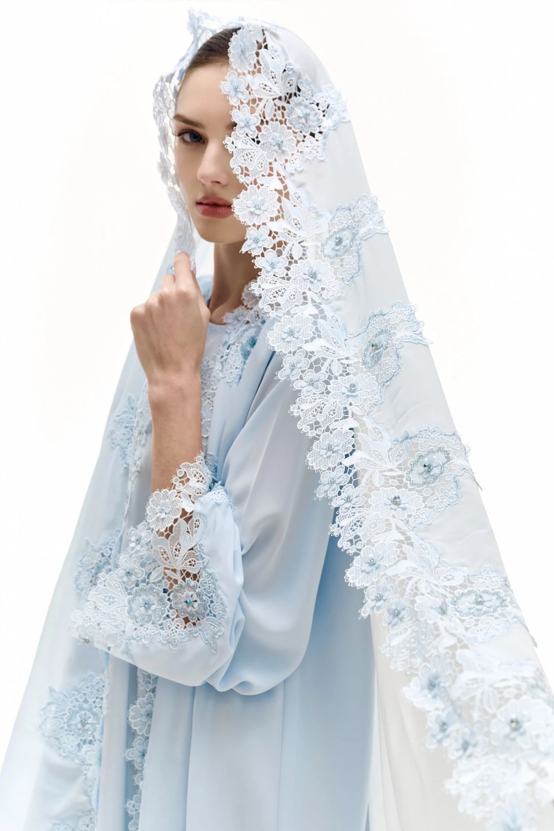Light blue embroidery abaya - 1