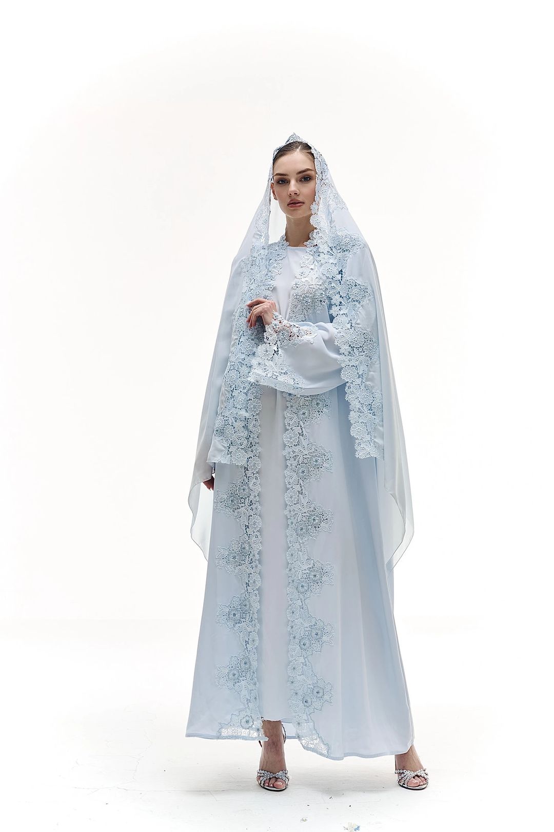 Light blue embroidery abaya - 3