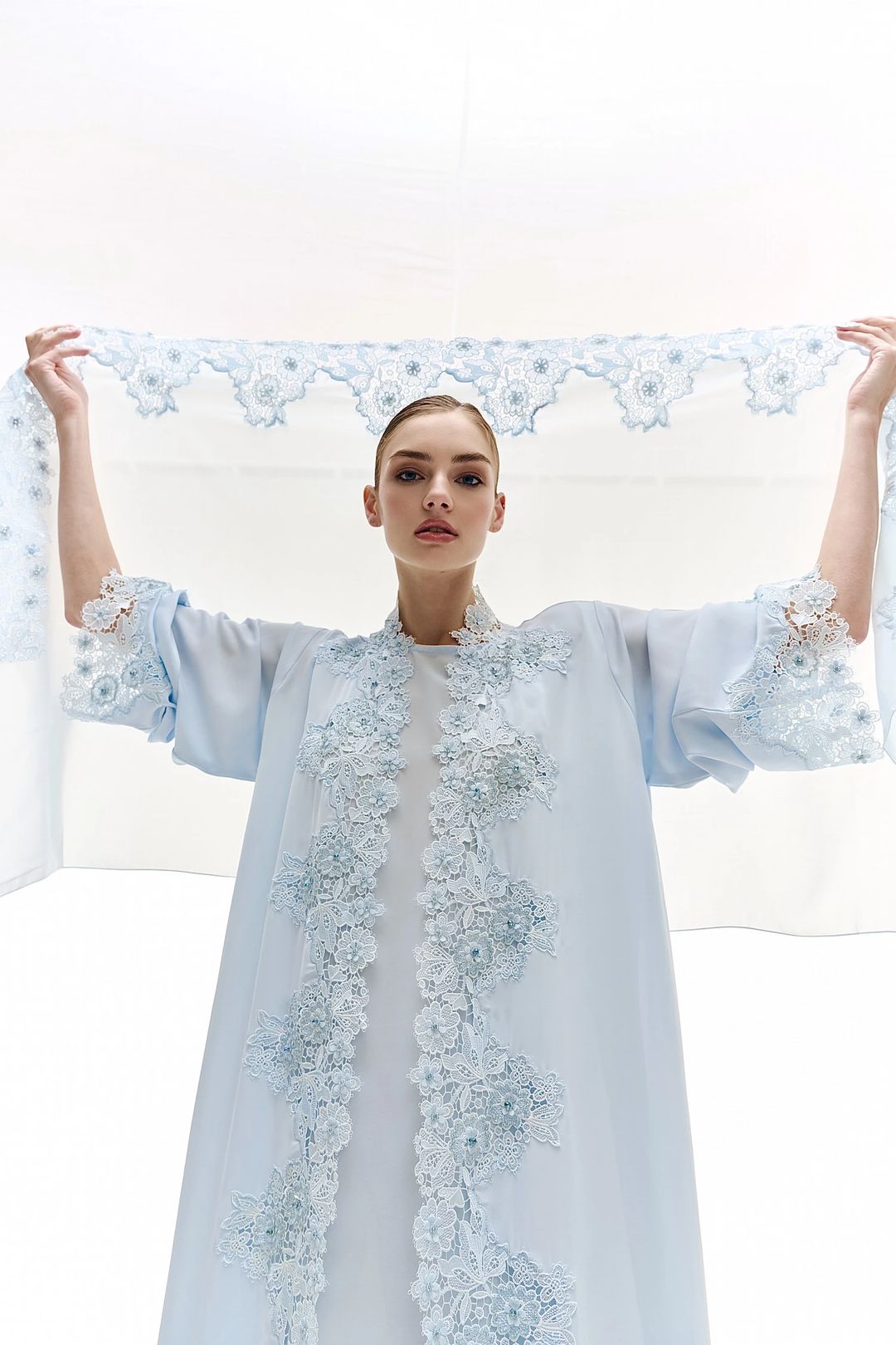 Light blue embroidery abaya - 5