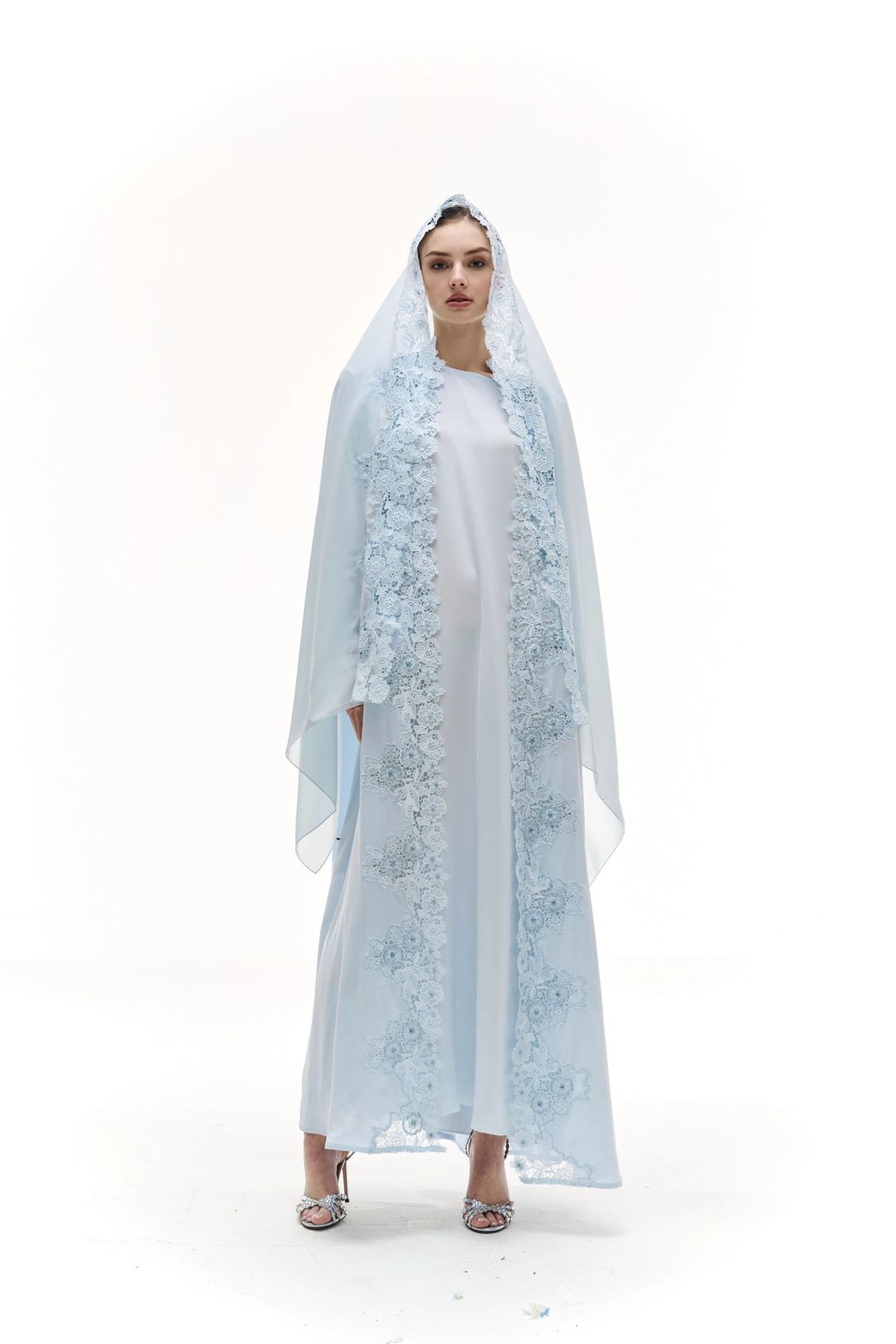 Light blue embroidery abaya - 2