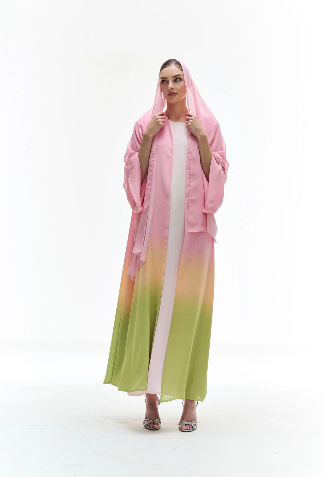 Ombreh pink green abaya - 1