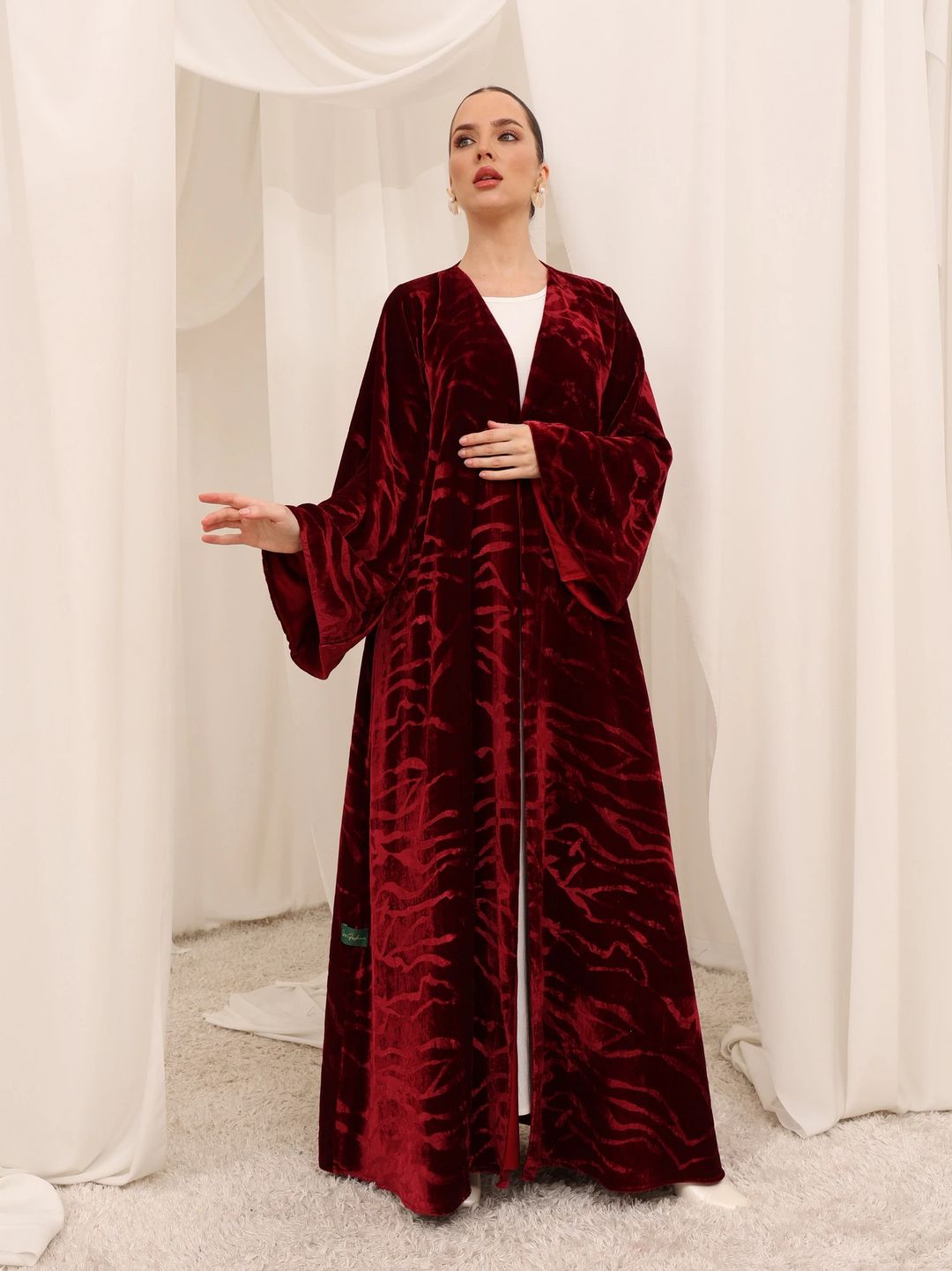 Burgundy lines abaya - 4