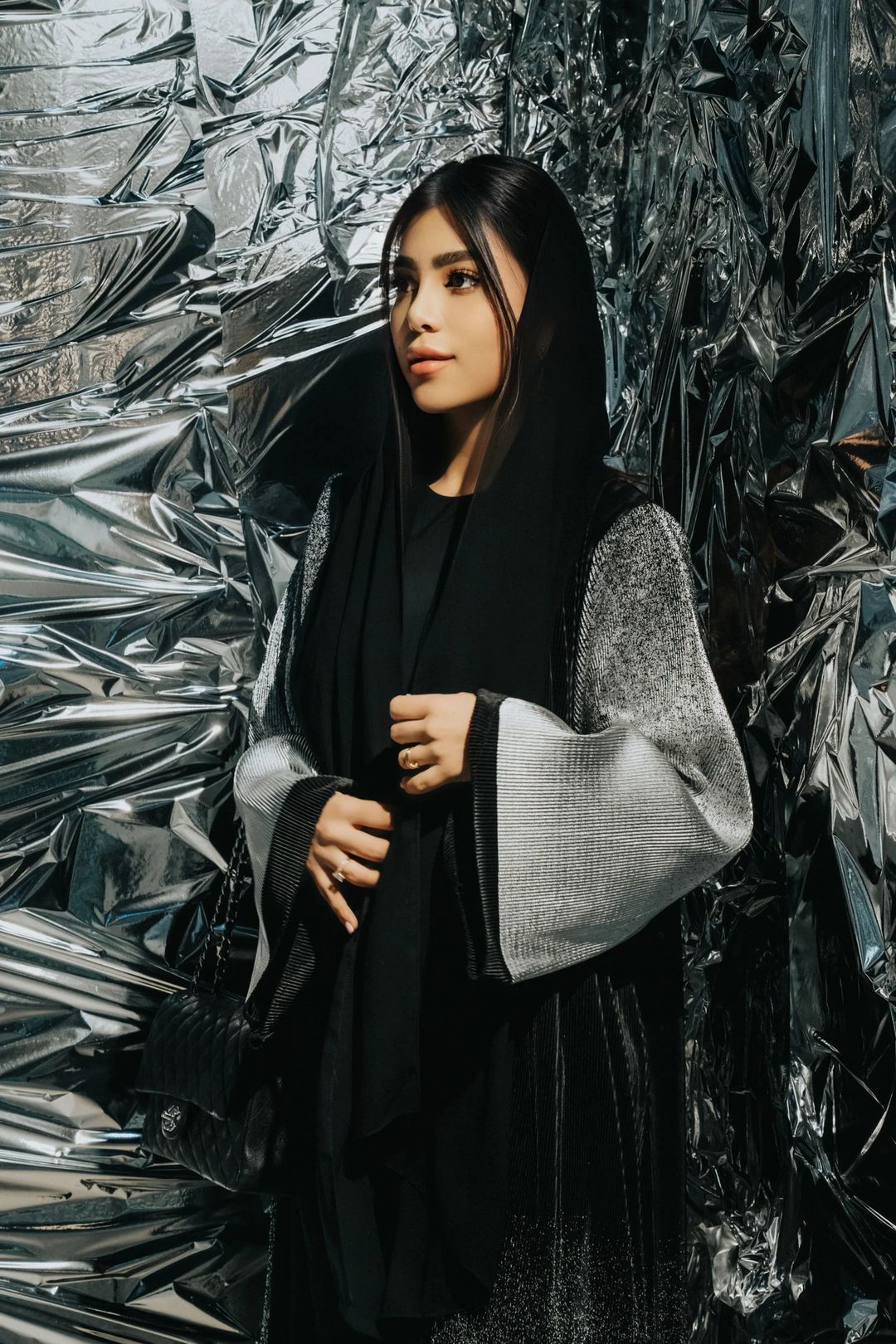 Silver and black abaya - 1