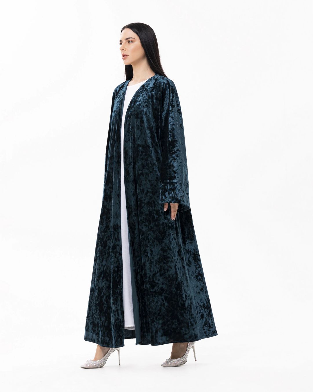 turquoise velvet abaya - 1