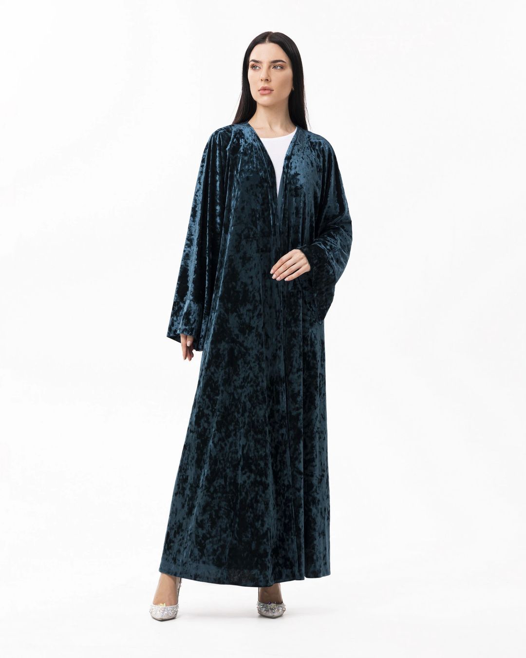 turquoise velvet abaya - 2
