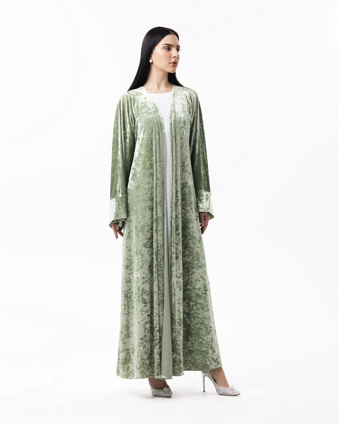 light green velvet abaya winter collection - 1