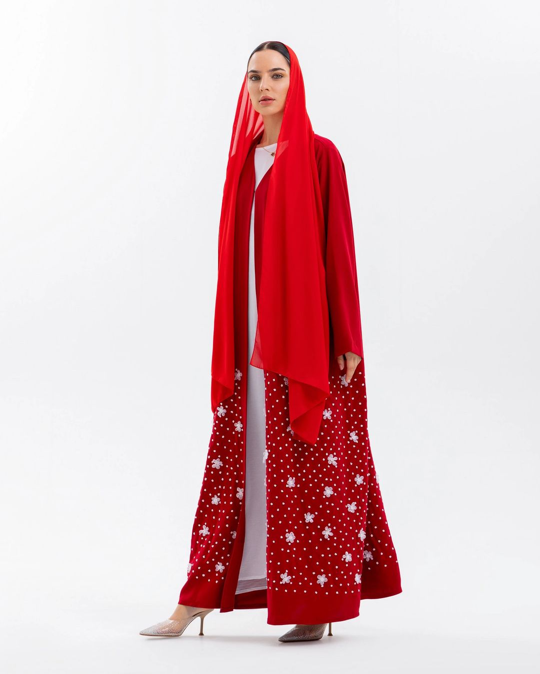Red abaya with flowers - 1