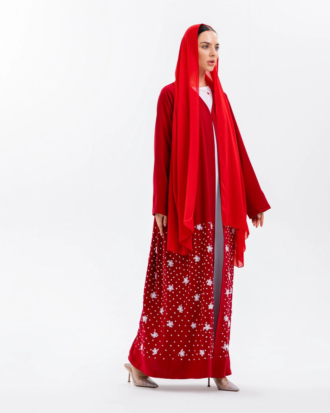 Red abaya with flowers - 2