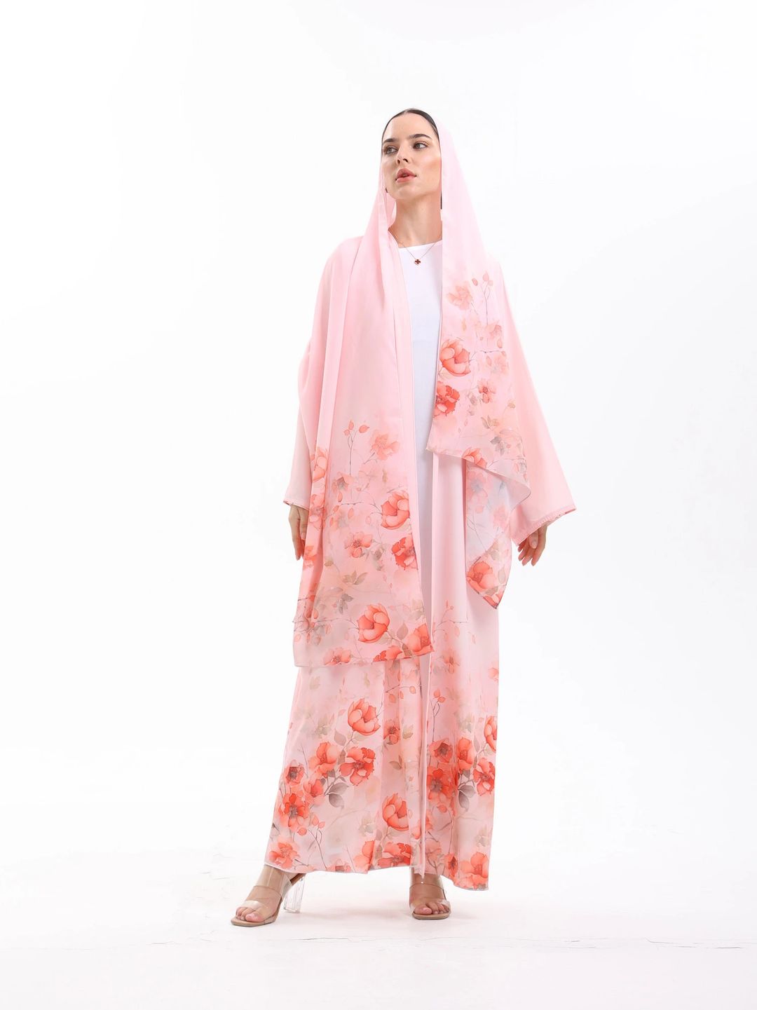 pink printed abaya - 1