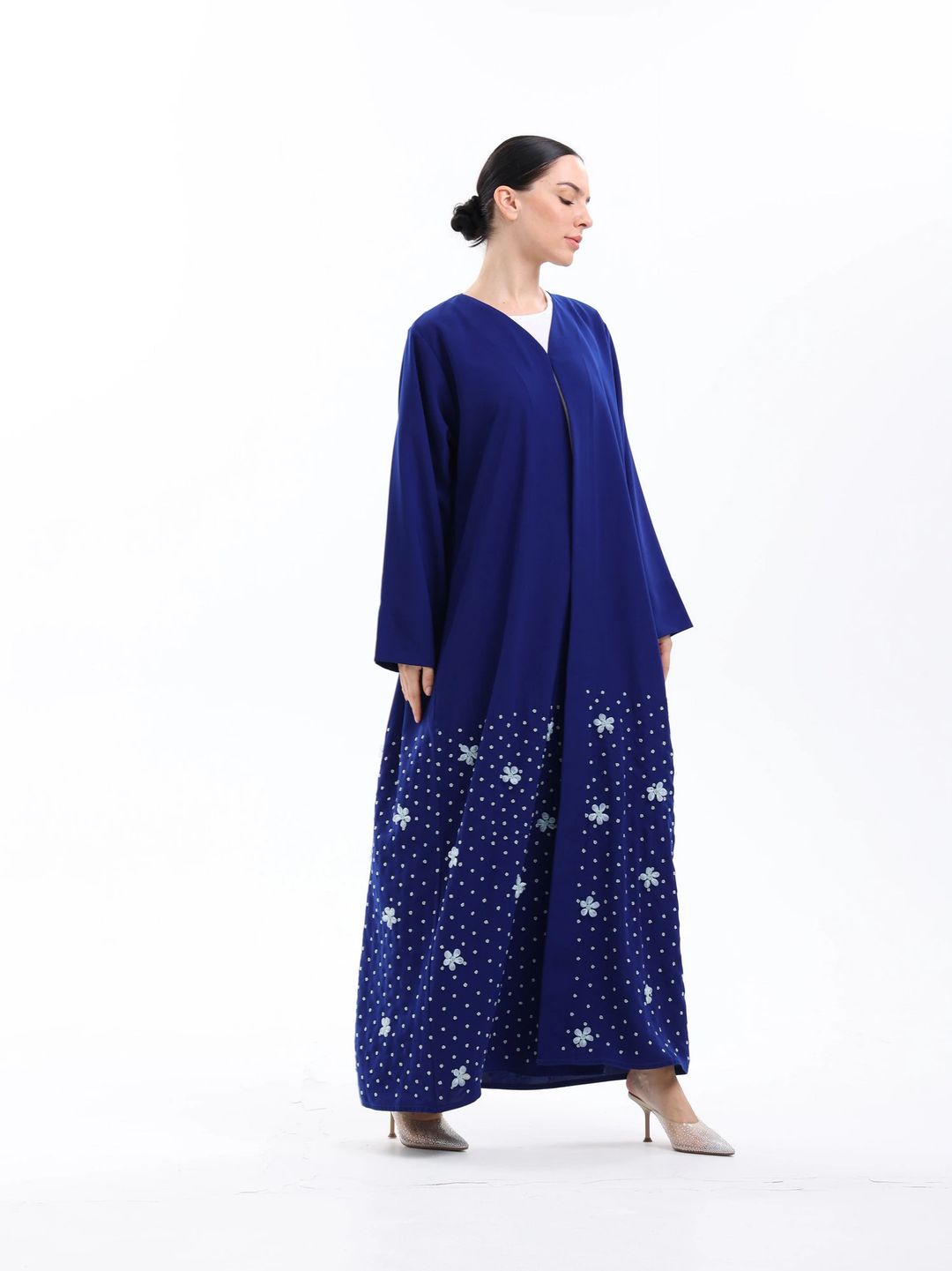 Blue abaya with flowers - 2