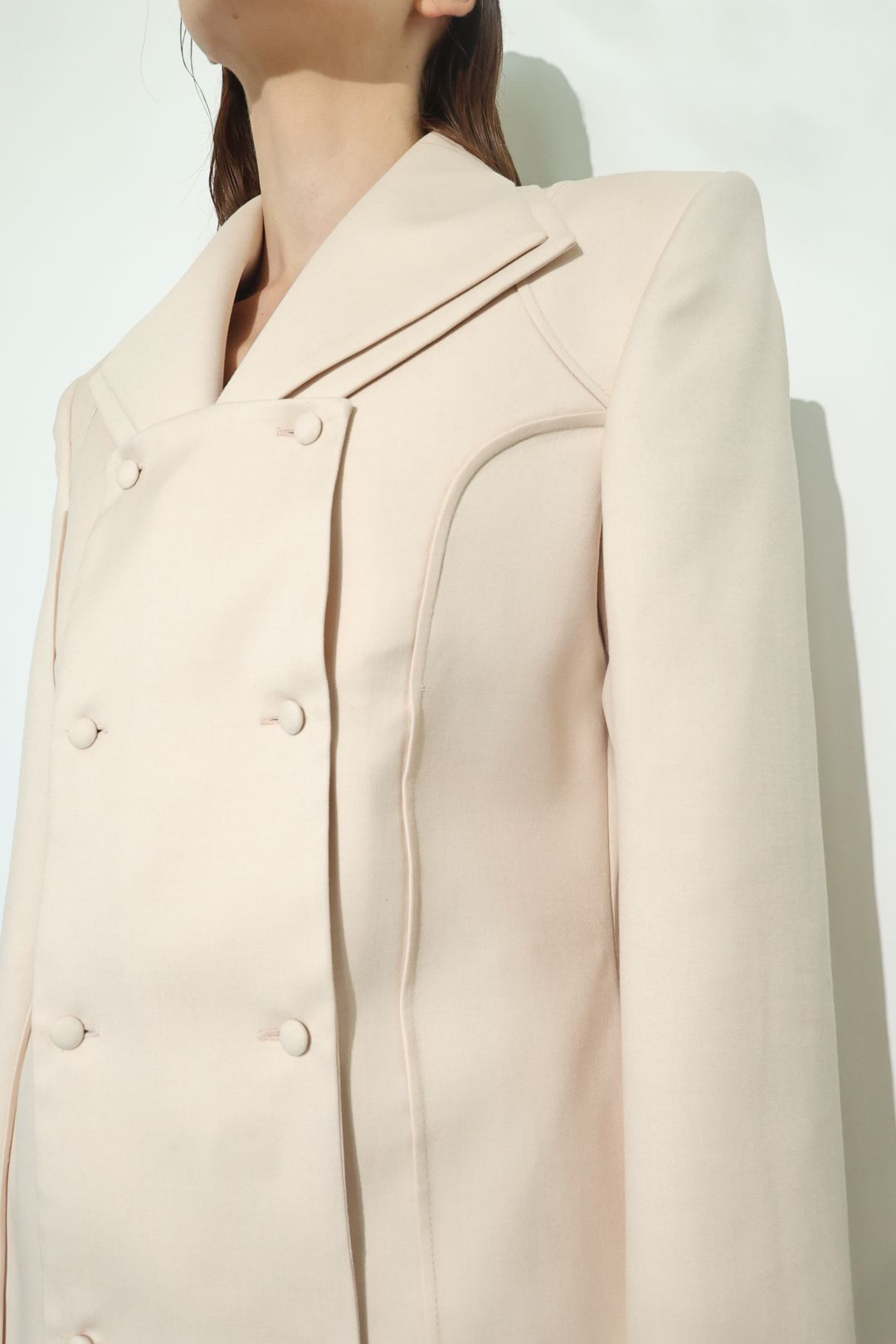 Ivory Double-Breasted Long Coat - 3