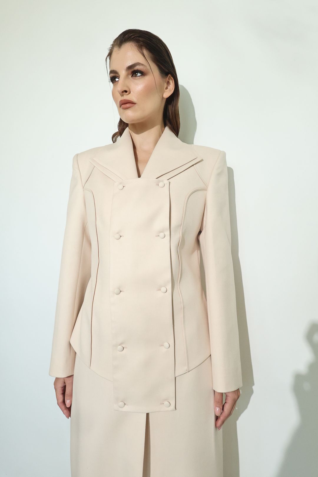 Ivory Double-Breasted Long Coat - 2