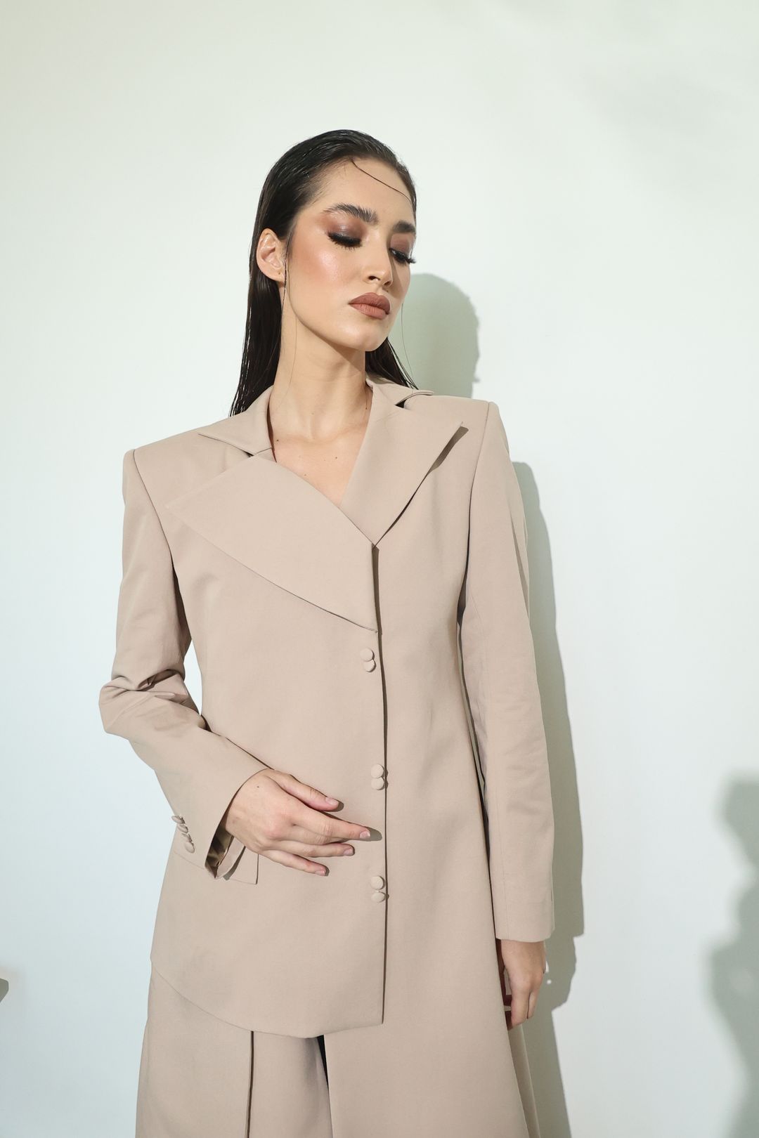 Blush Diagonal-Seam Long Coat - 4