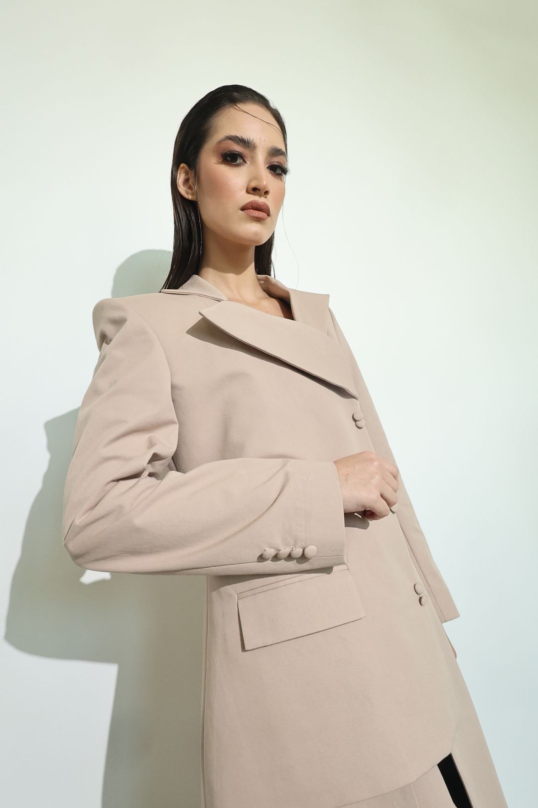 Blush Diagonal-Seam Long Coat - 3