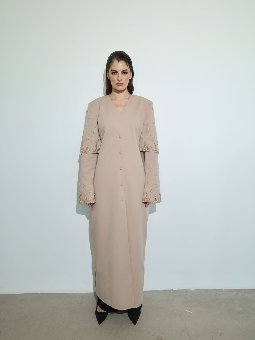 Blush Bell-Sleeve Embroidered Coat - 8