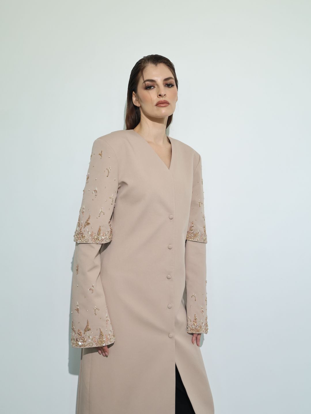 Blush Bell-Sleeve Embroidered Coat - 6