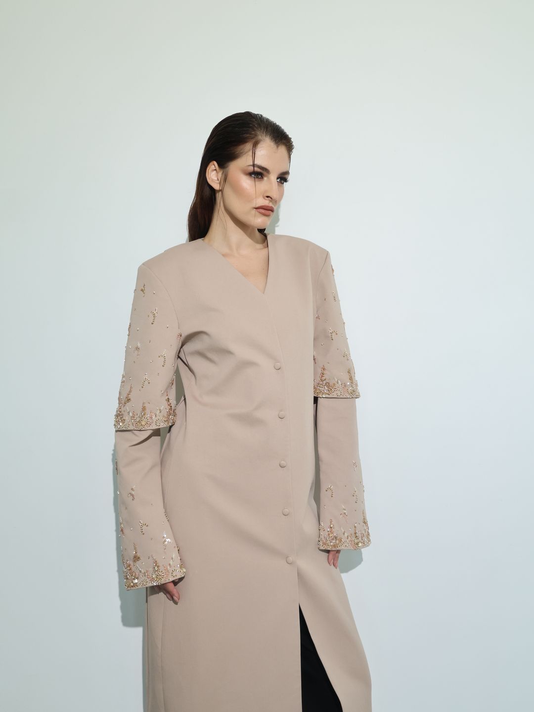 Blush Bell-Sleeve Embroidered Coat - 5