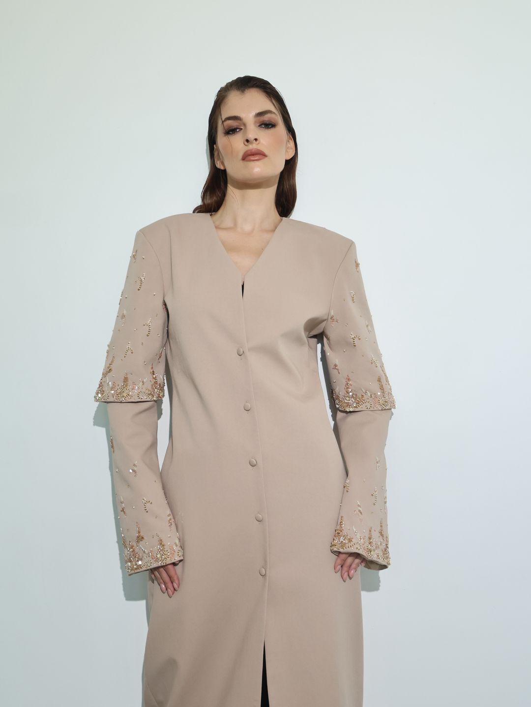 Blush Bell-Sleeve Embroidered Coat - 4