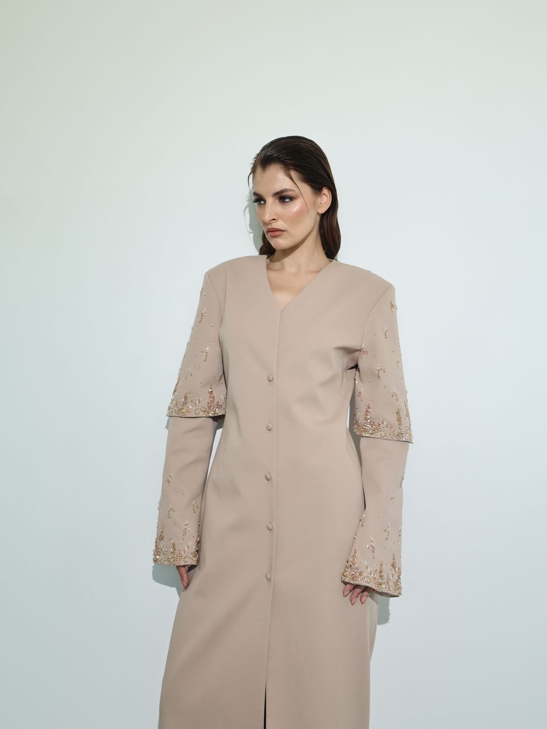 Blush Bell-Sleeve Embroidered Coat - 3