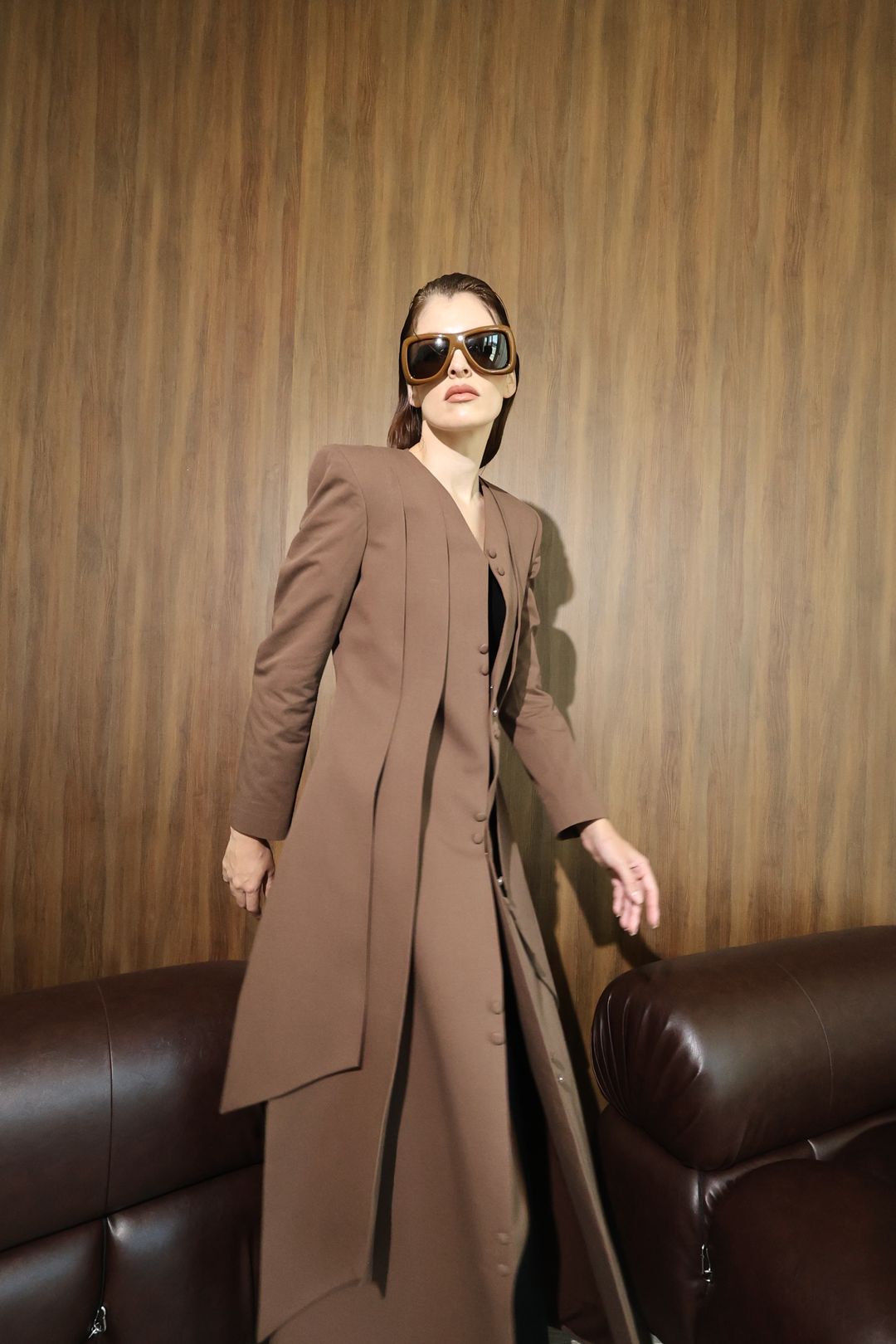Chocolate Curved-Panel Long Coat - 12