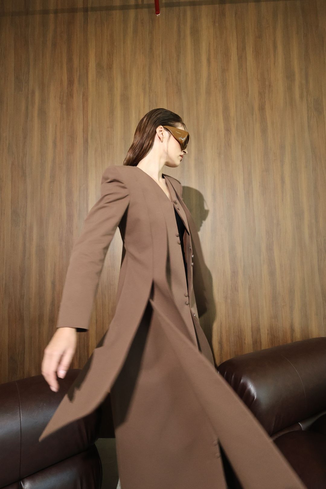 Chocolate Curved-Panel Long Coat - 11