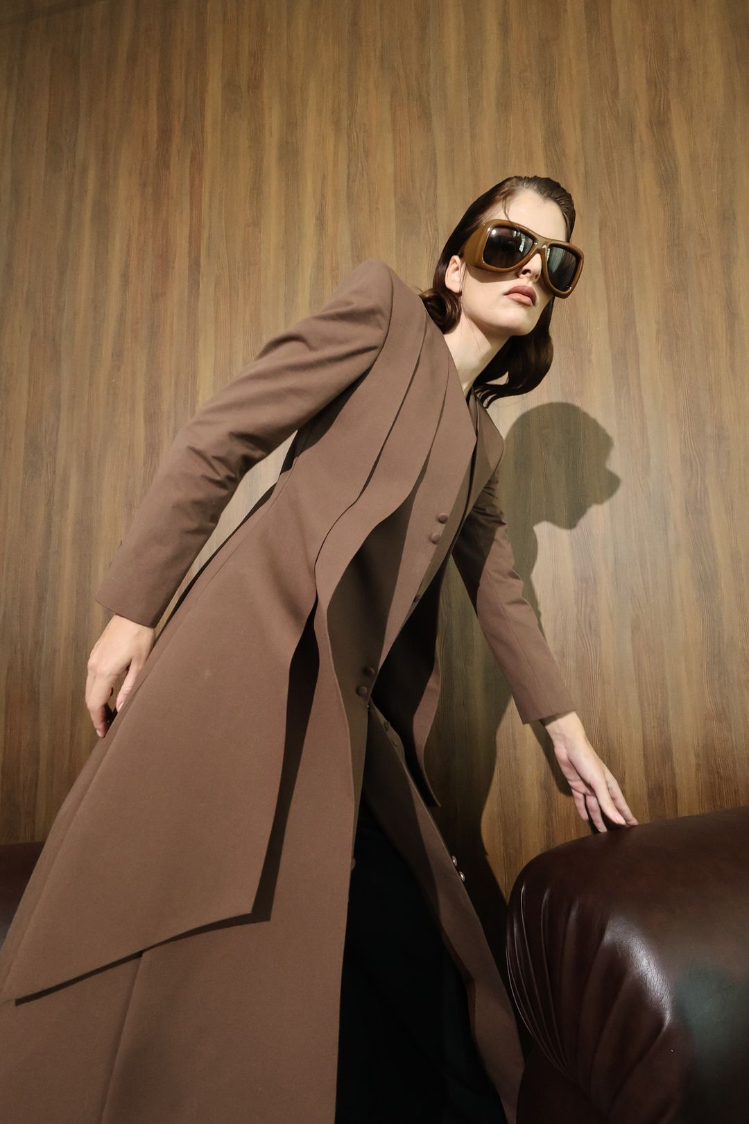 Chocolate Curved-Panel Long Coat - 7