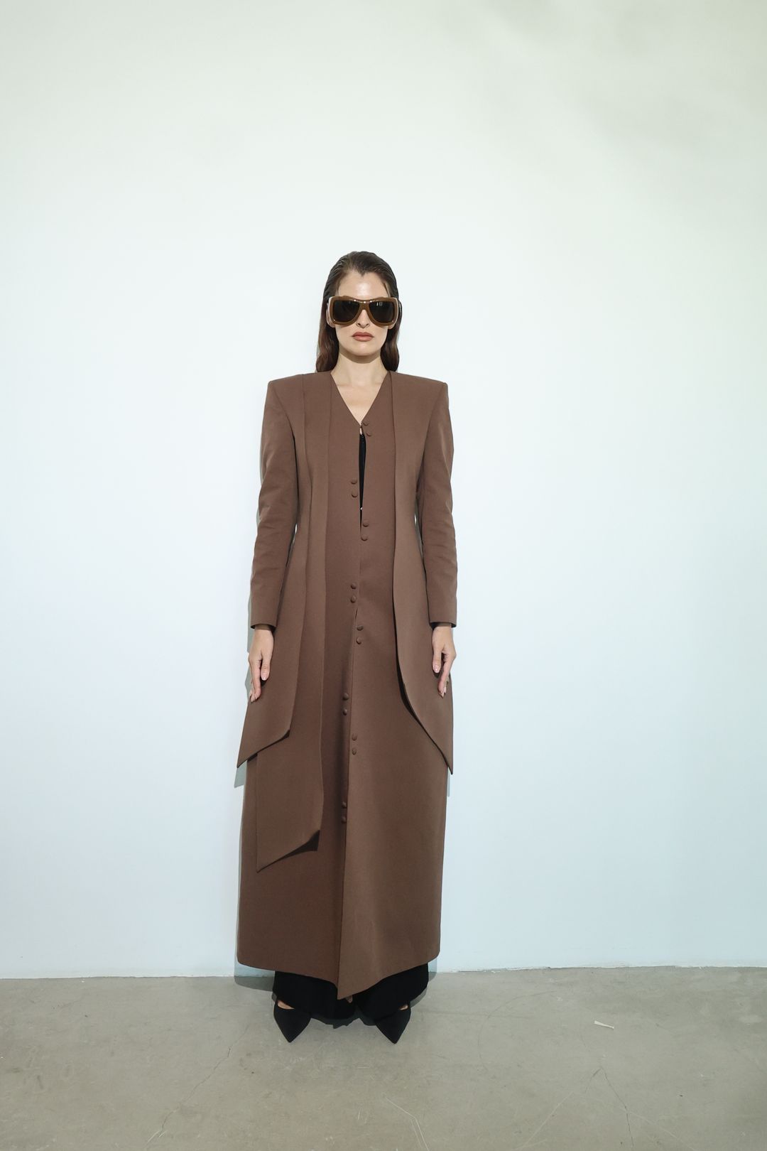 Chocolate Curved-Panel Long Coat - 3
