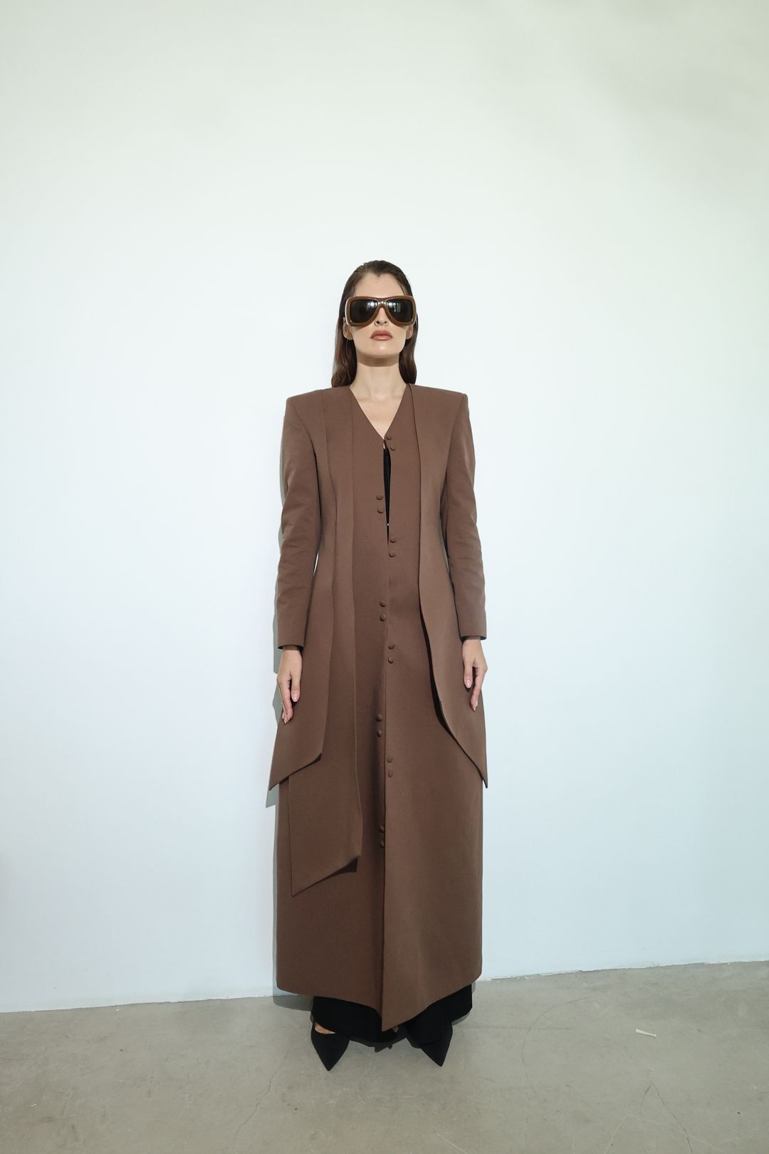 Chocolate Curved-Panel Long Coat - 2