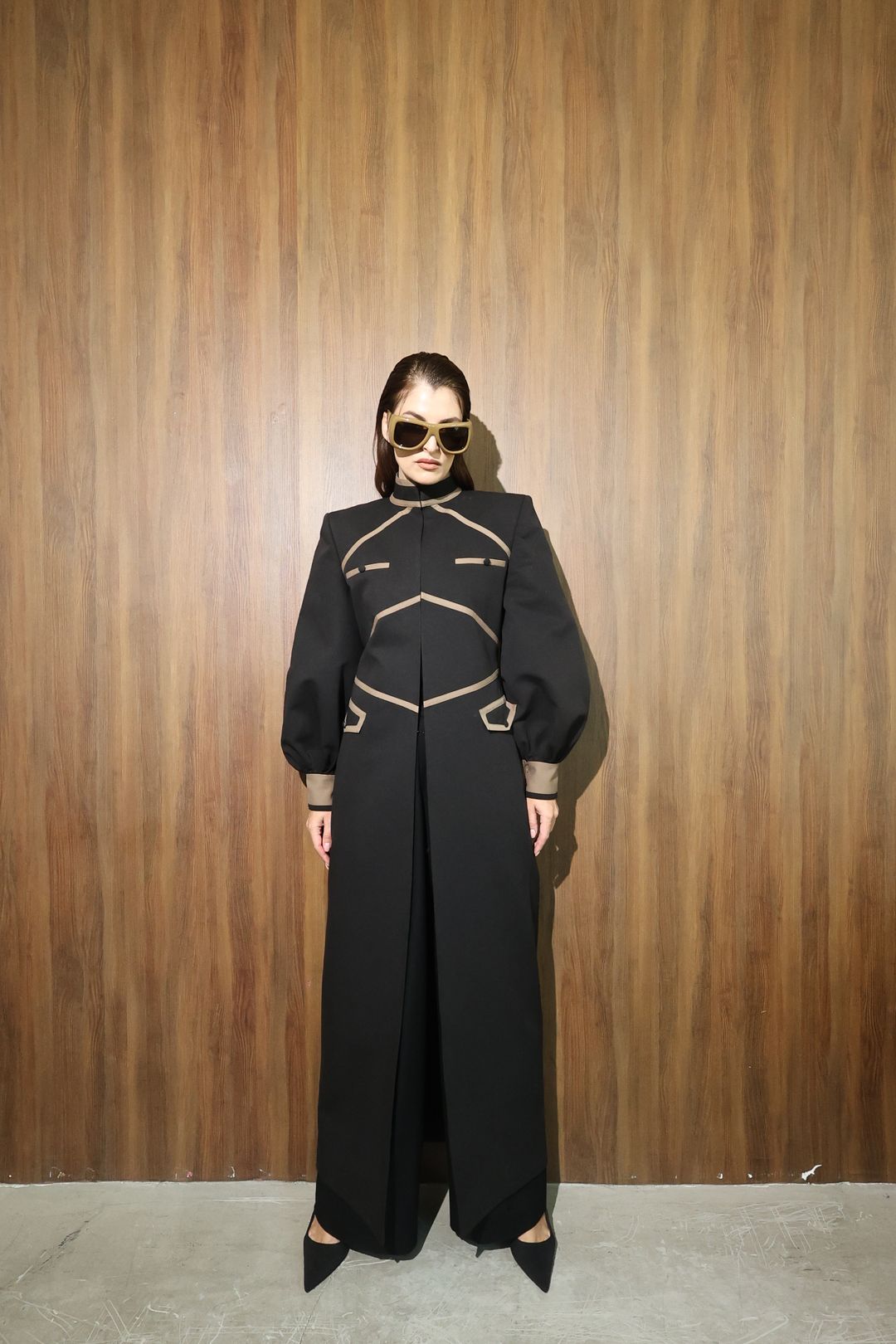 Black Cutwork Bodice Long Coat - 14