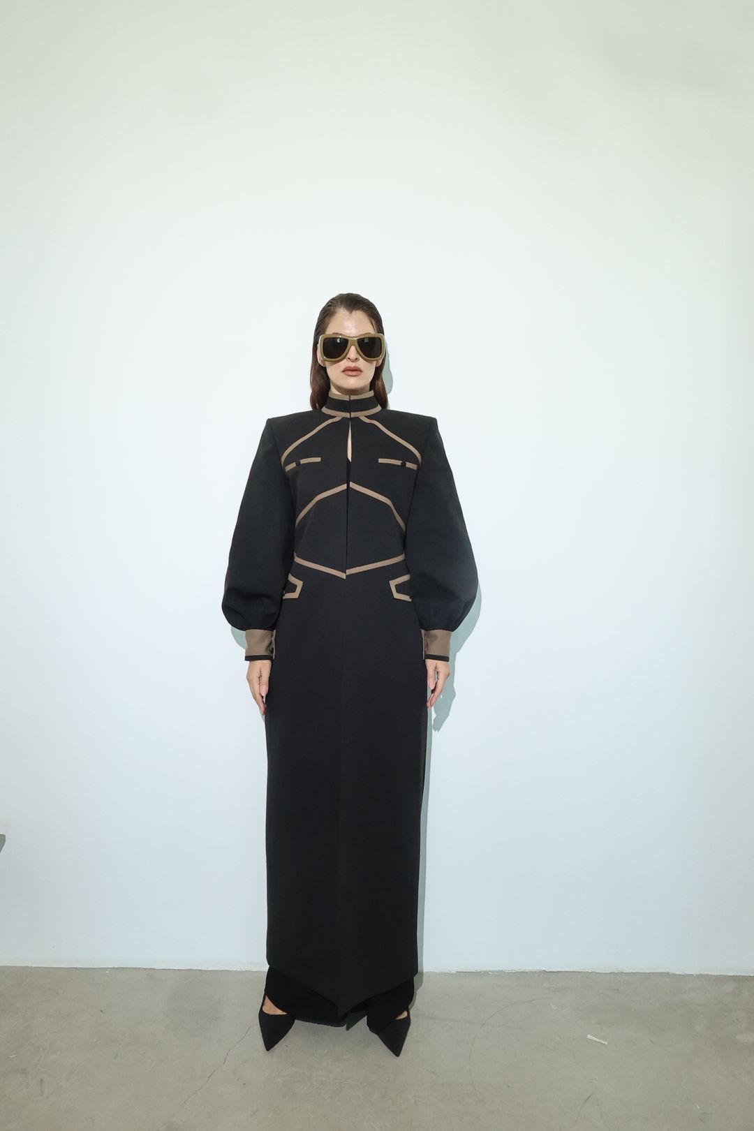 Black Cutwork Bodice Long Coat - 7