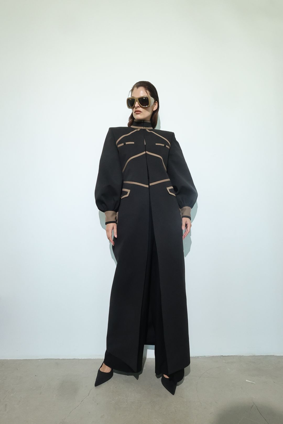 Black Cutwork Bodice Long Coat - 4