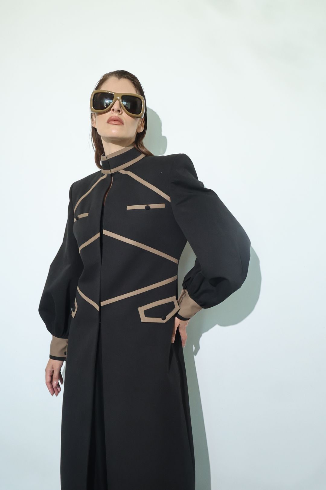 Black Cutwork Bodice Long Coat - 3