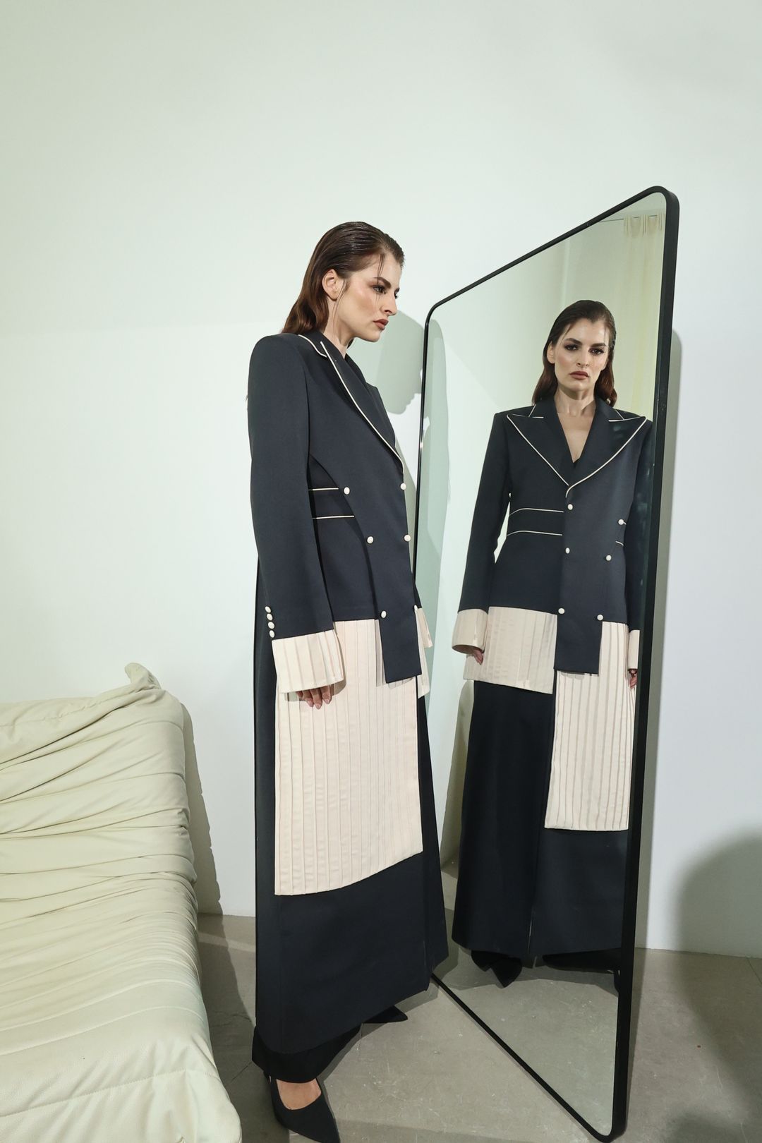 Black Colour-Block Patch Coat - 12