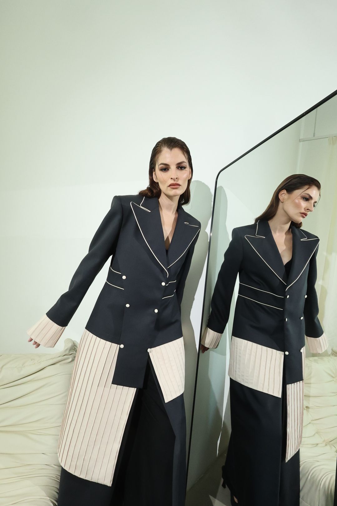 Black Colour-Block Patch Coat - 3