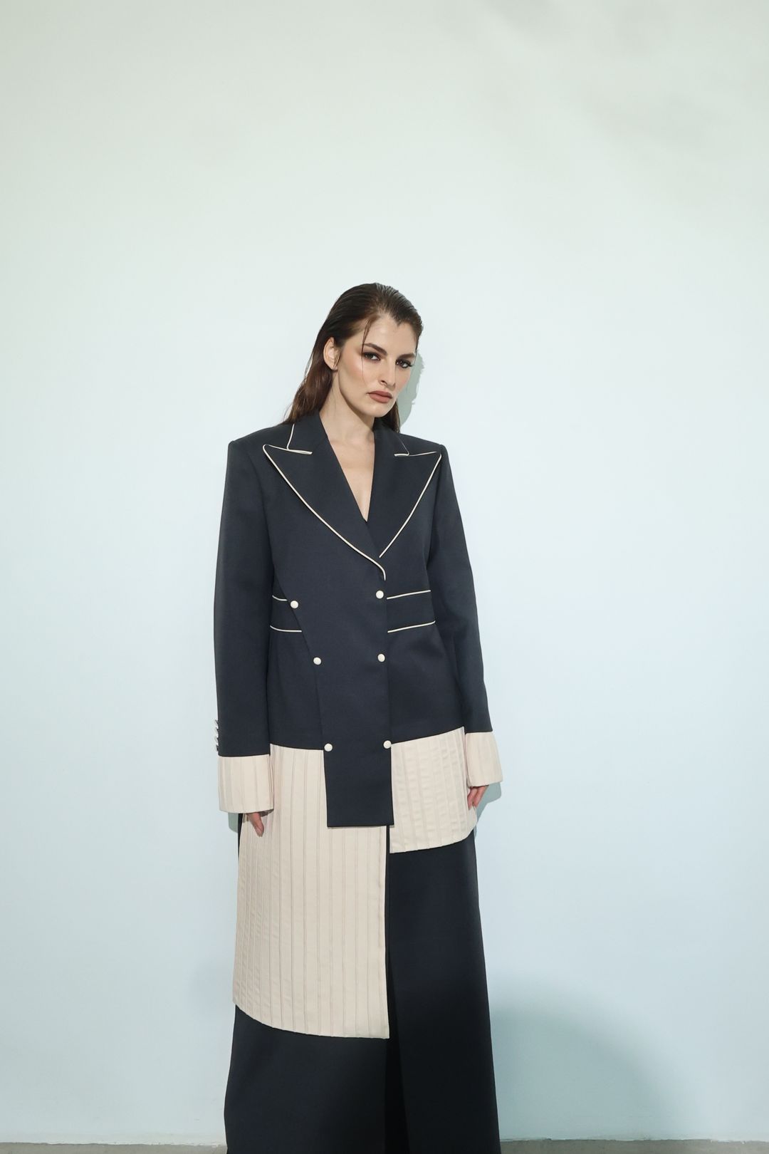 Black Colour-Block Patch Coat - 2