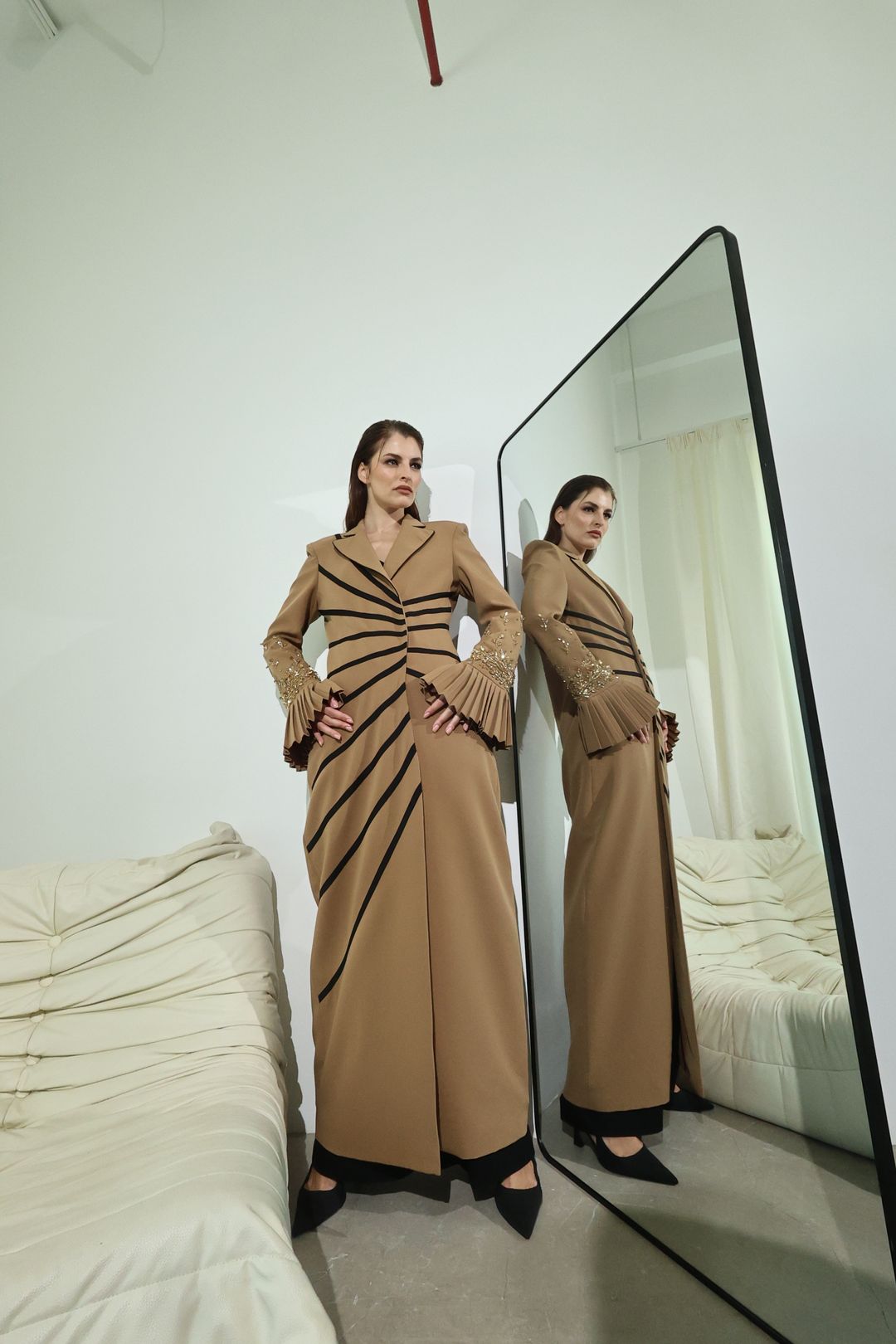 Camel Soutache Flared-Cuff Coat - 16