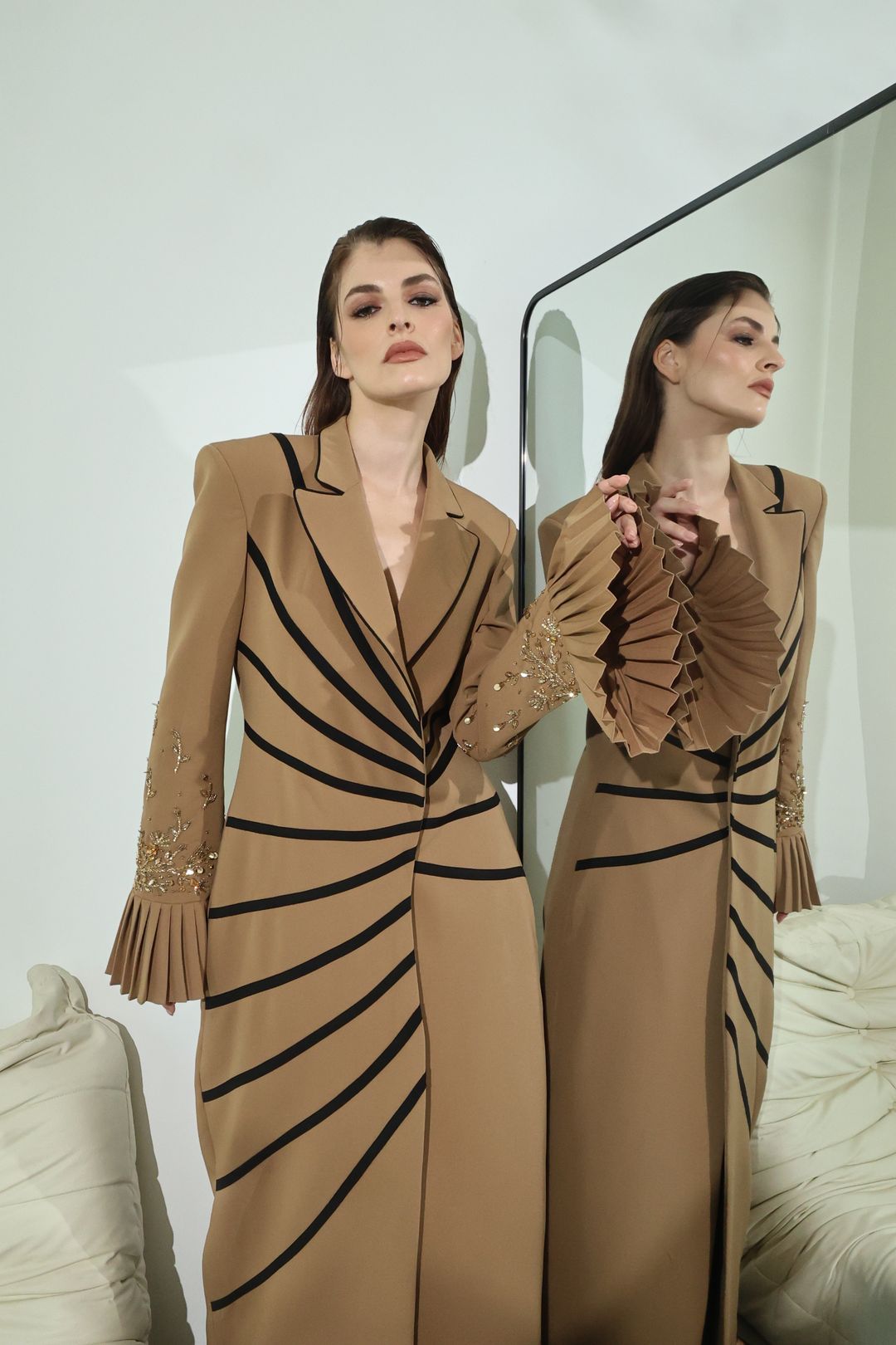 Camel Soutache Flared-Cuff Coat - 15